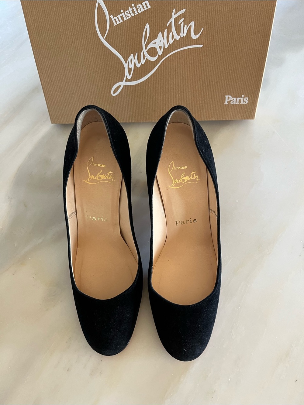Christian Louboutin Black Suede Round-Toe Pumps - size 37 - Picture 7 of 14